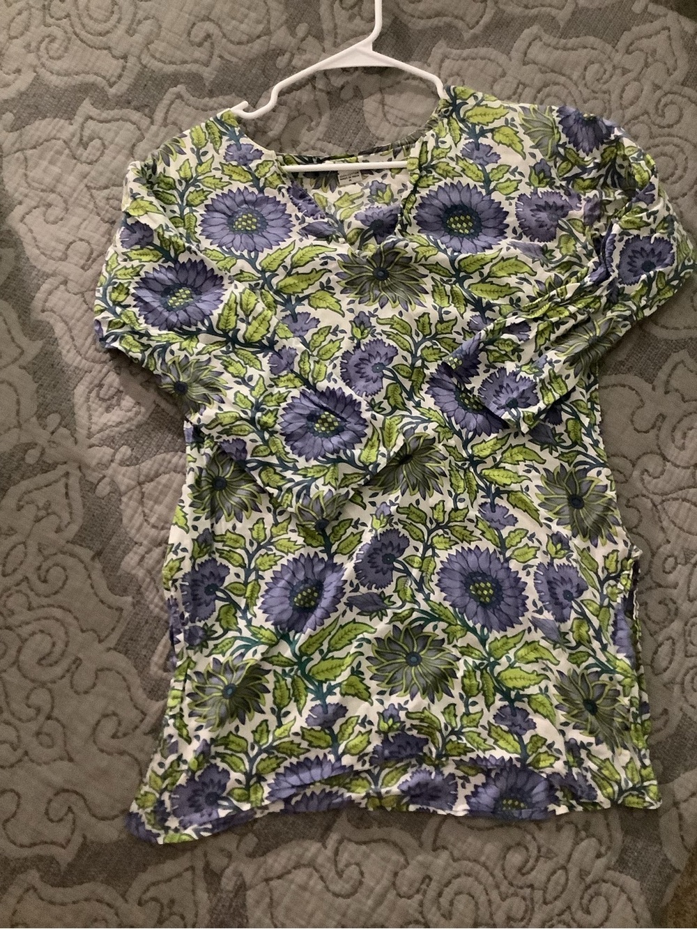 Floral Long-Sleeve Women's Top in Purple & Green